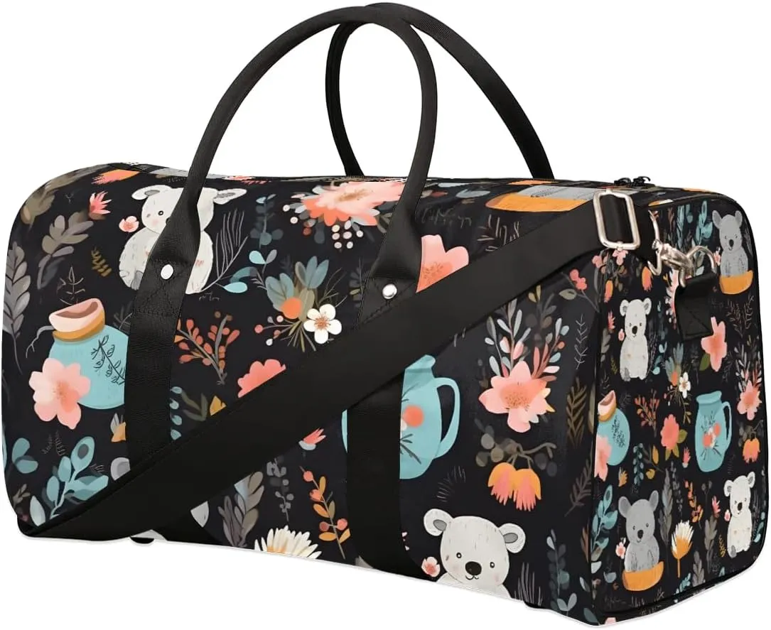 Koala Flower Travel Duffel Bag for Women Men Waterproof Foldable Overnight Weekender Bag Large Capacity Sports Gym Bag