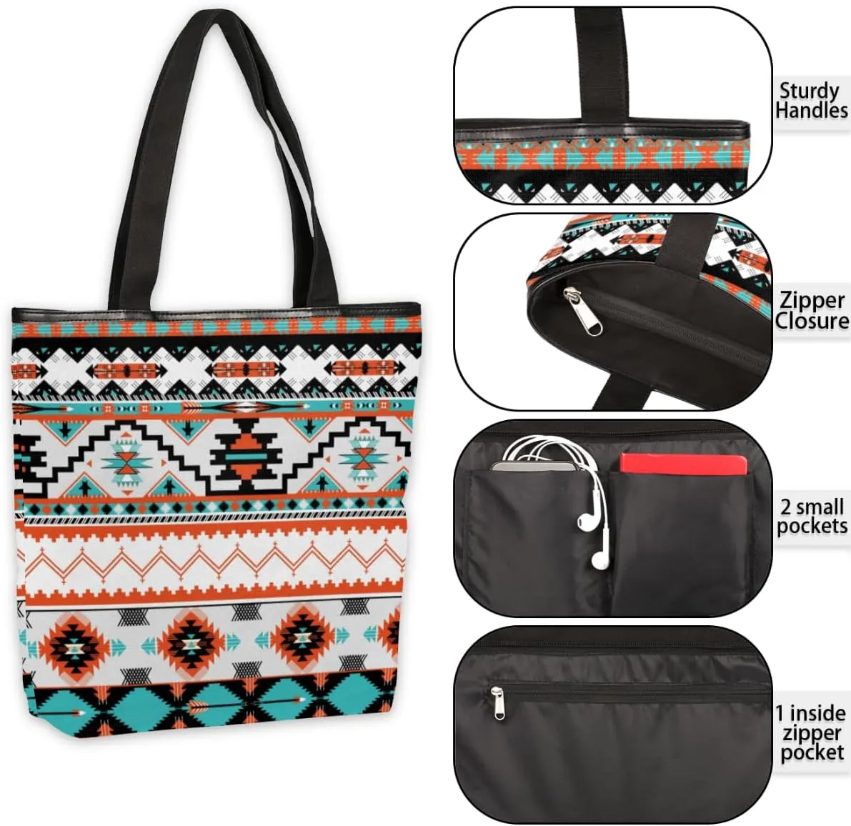 KOBLEN Canvas Tote Bag Reusable Grocery Bags Travel Storage Handbag with Zipper