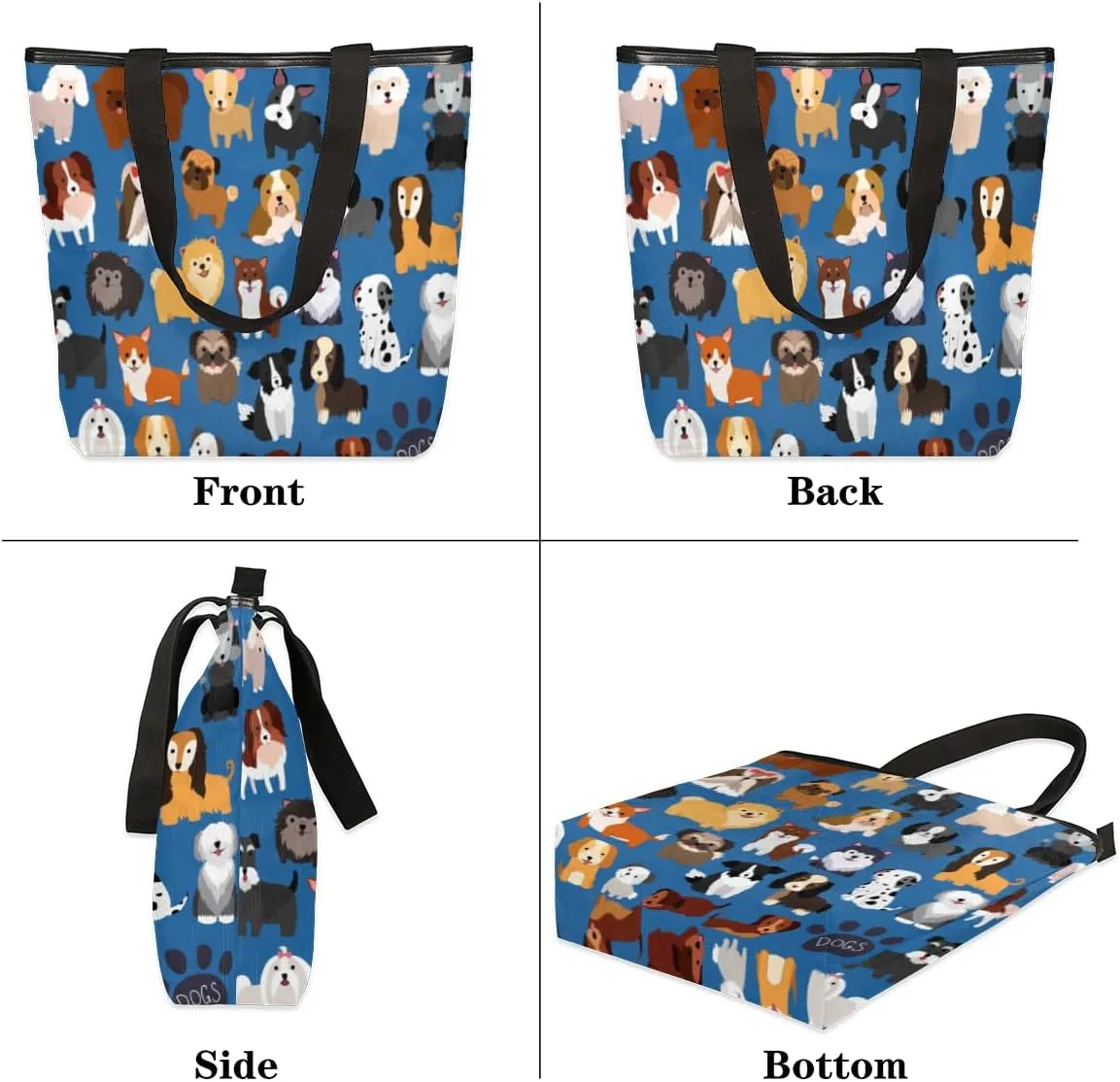 KOBLEN Canvas Tote Bag Reusable Grocery Bags Travel Storage Handbag with Zipper