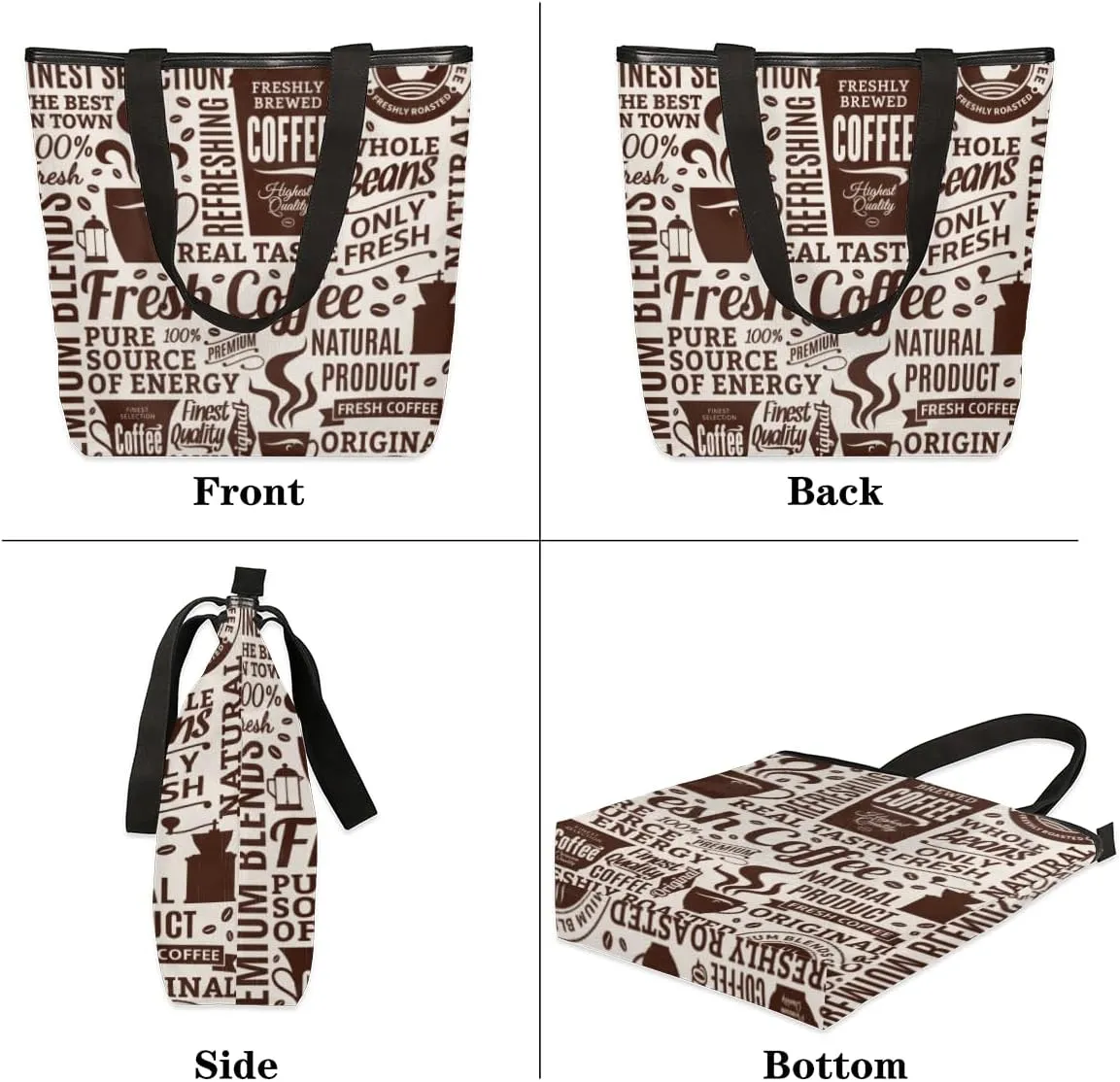 KOBLEN Canvas Tote Bag Reusable Grocery Bags Travel Storage Handbag with Zipper