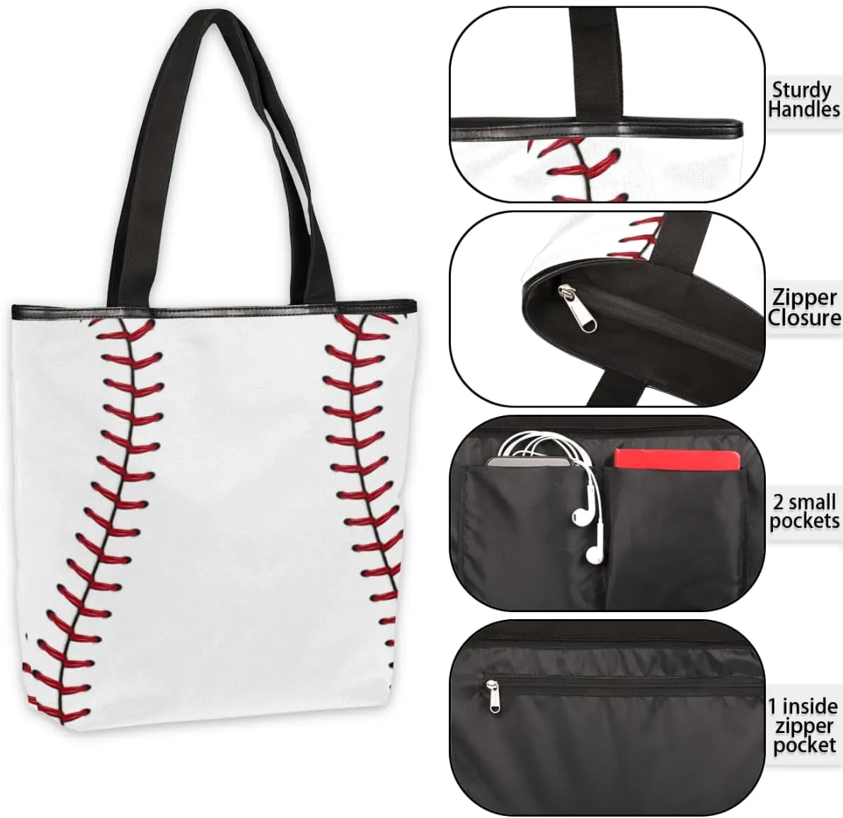 KOBLEN Canvas Tote Bag Reusable Grocery Bags Travel Storage Handbag with Zipper