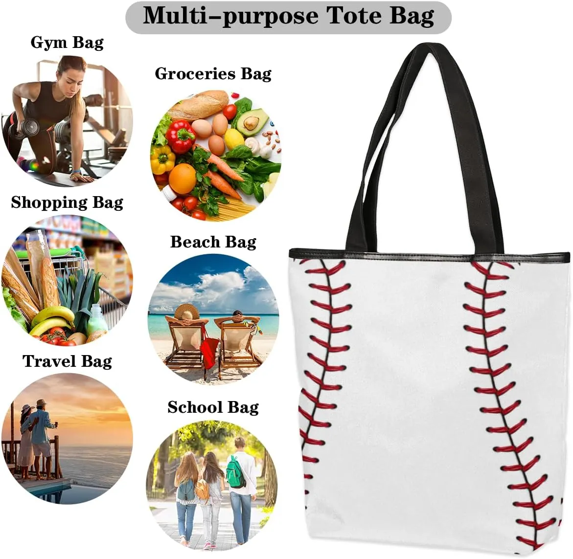 KOBLEN Canvas Tote Bag Reusable Grocery Bags Travel Storage Handbag with Zipper