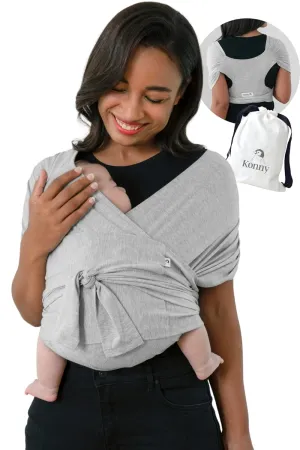 Konny Original Baby Carrier SoftBreeze Luxury Carrier Wrap, Easy to Wear Baby Wrap Carrier, Perfect Essentials Cloths for Newborn Babies up to 44 lbs, (Grey, S)