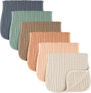 Konssy 6-Pack Absorbent Muslin Burp Cloths, 100% Cotton, Large Burping Clothes Set for Newborn, Baby Girls and Boys