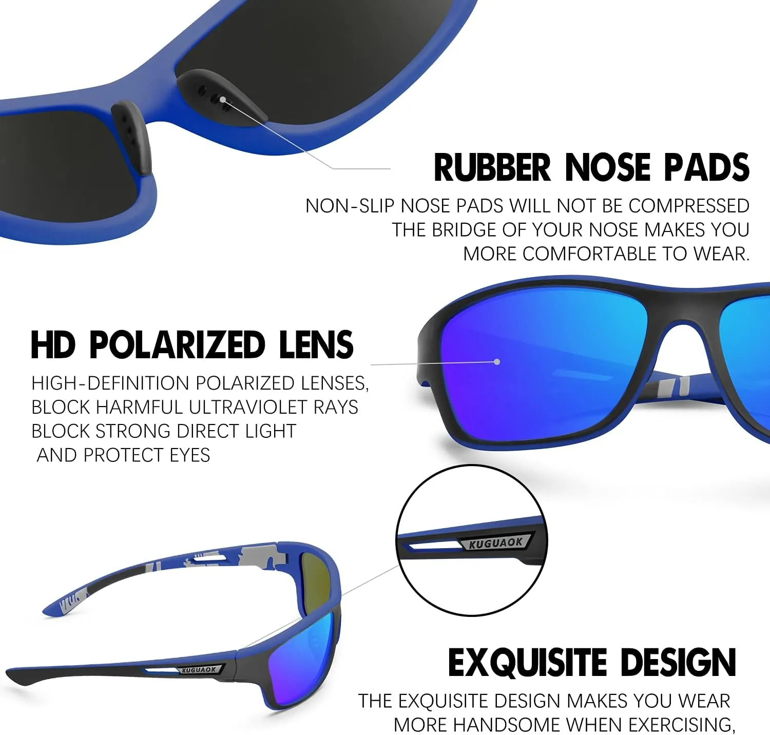 KUGUAOK Polarized Sports Sunglasses for Men Driving Cycling Fishing Sun Glasses 100% UV Protection Goggles