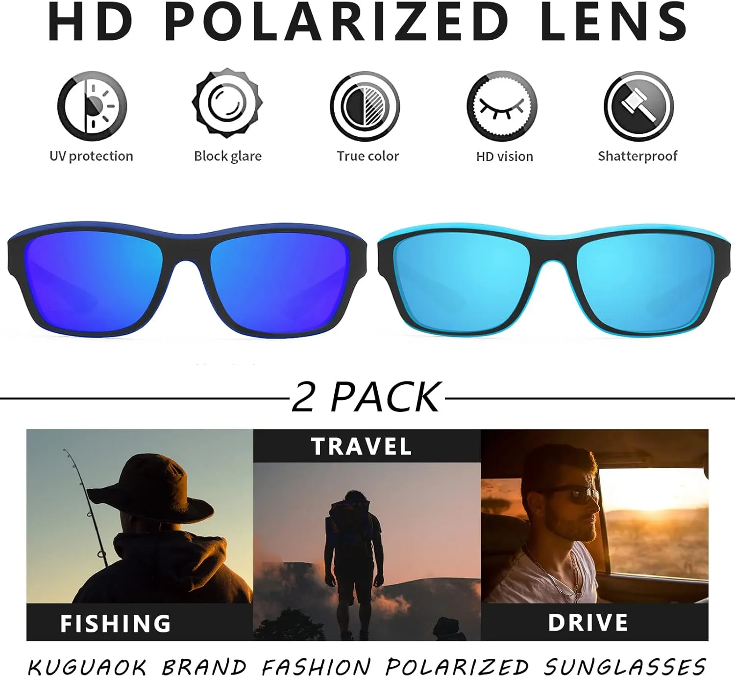 KUGUAOK Polarized Sports Sunglasses for Men Driving Cycling Fishing Sun Glasses 100% UV Protection Goggles