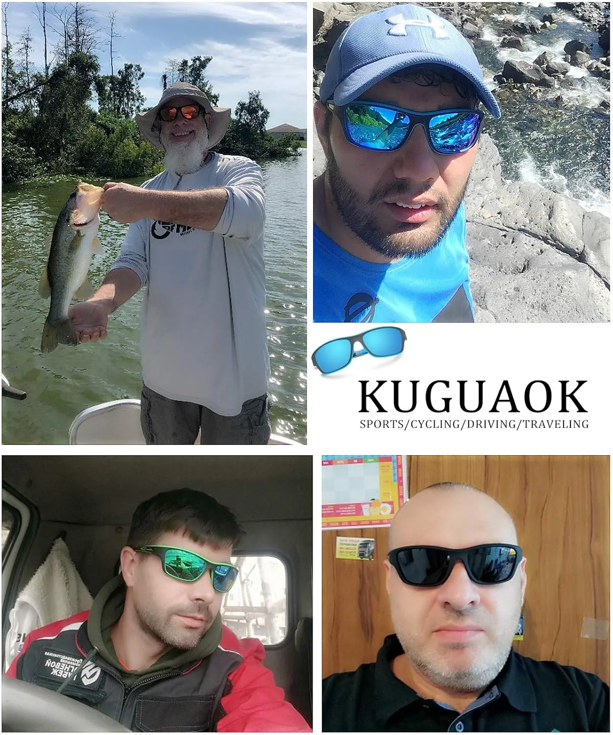 KUGUAOK Polarized Sports Sunglasses for Men Driving Cycling Fishing Sun Glasses 100% UV Protection Goggles