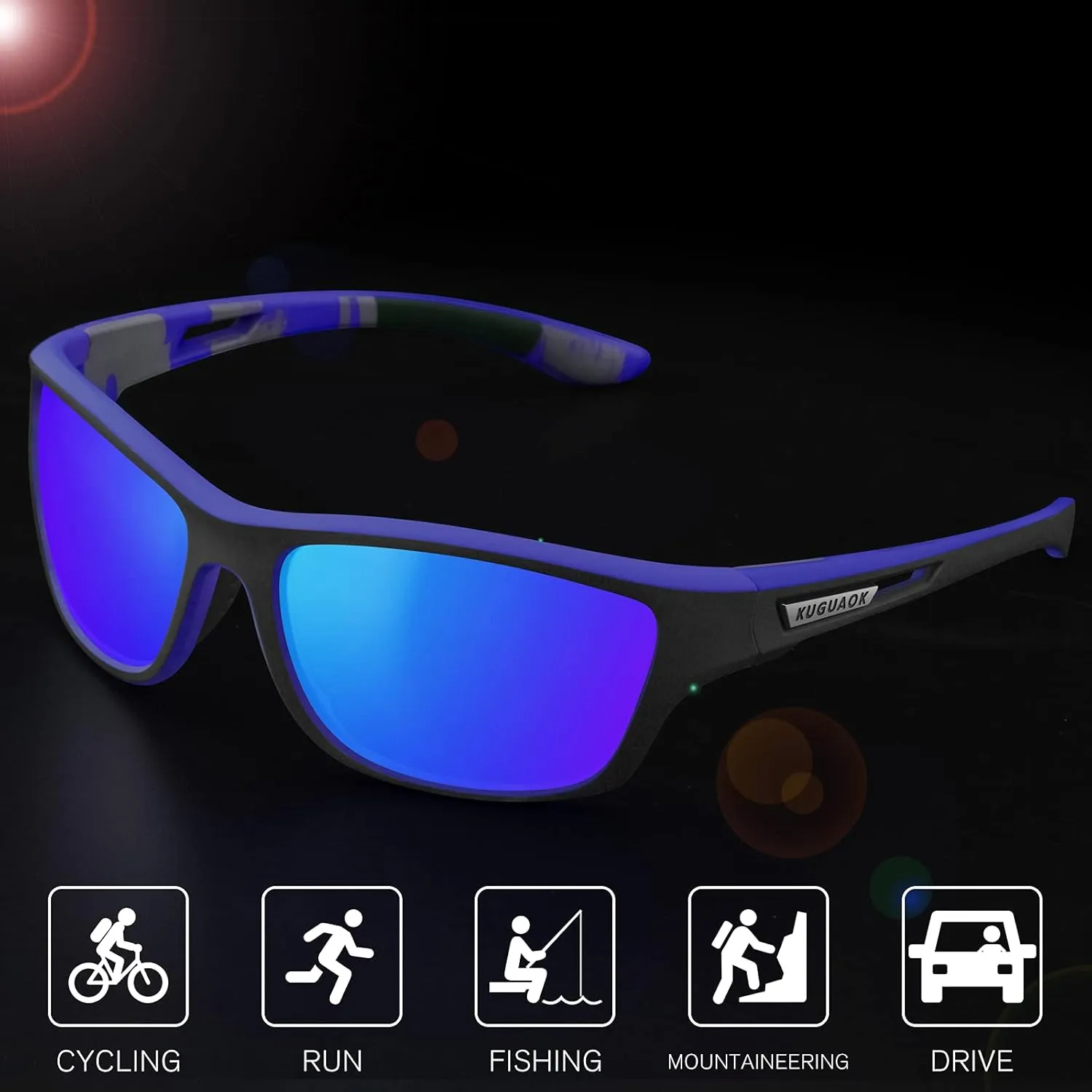 KUGUAOK Polarized Sports Sunglasses for Men Driving Cycling Fishing Sun Glasses 100% UV Protection Goggles