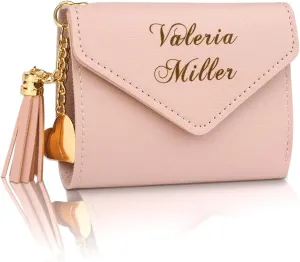 kullder Womens Custom Wallets Girls Ladies Persoanlized Small Leather Trifold Purse with ID Window at Birthday, Anniversary, Graduation