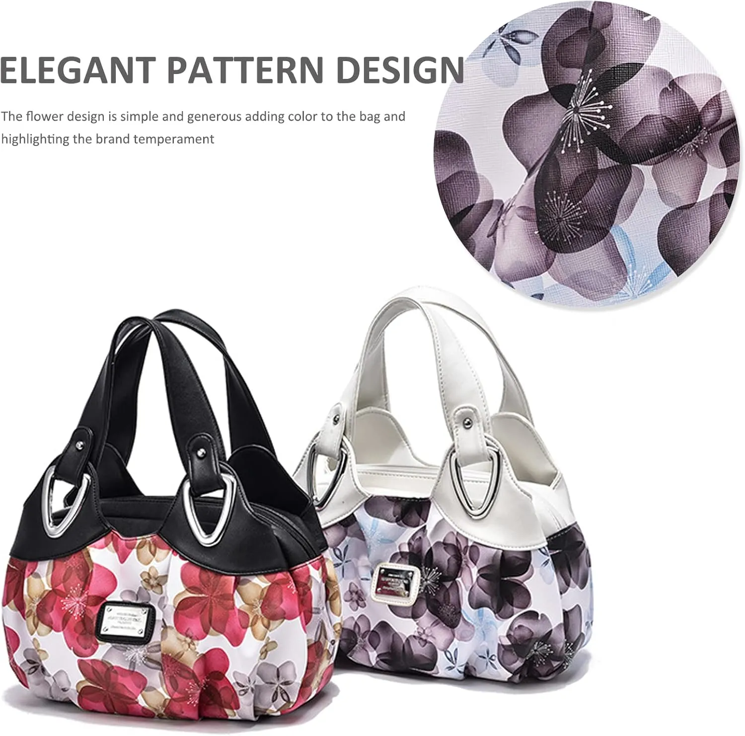 Ladies Fashion Handbags Elegant Top-handle Bags for Women Floral Shoulder Bags PU Leather