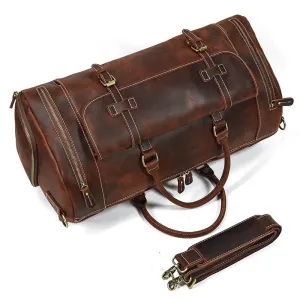Large 58cm Genuine Leather Travel Bag Shoulder Bag with Shoe Compartment