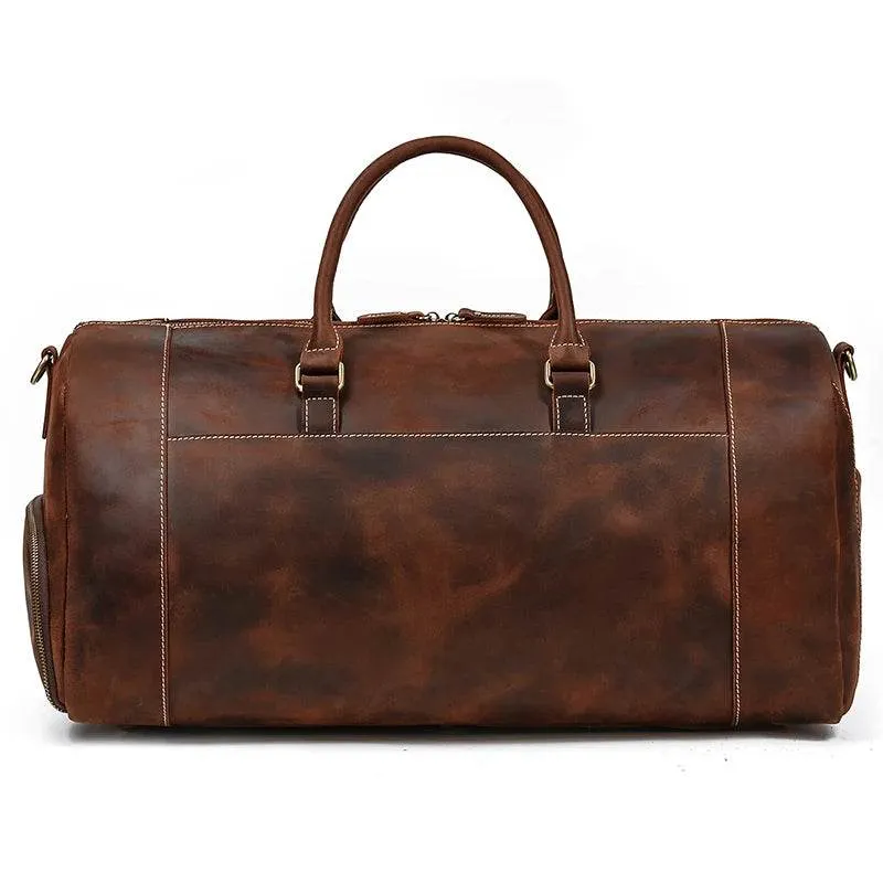 Large 58cm Genuine Leather Travel Bag Shoulder Bag with Shoe Compartment