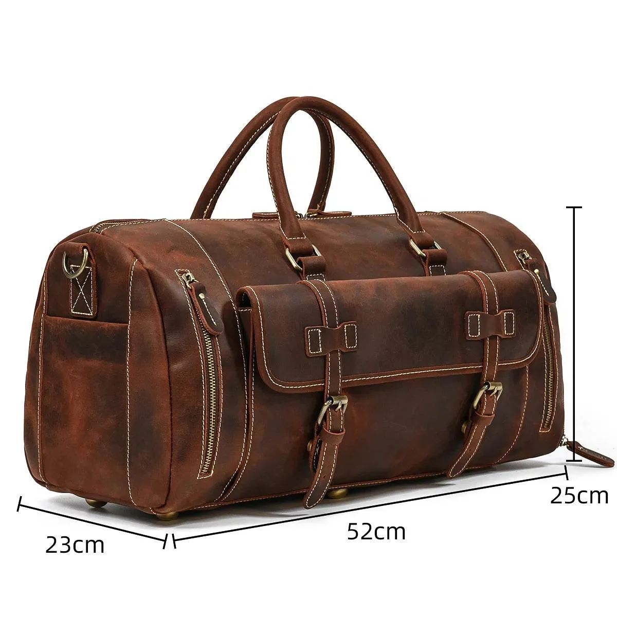 Large 58cm Genuine Leather Travel Bag Shoulder Bag with Shoe Compartment