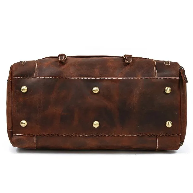 Large 58cm Genuine Leather Travel Bag Shoulder Bag with Shoe Compartment