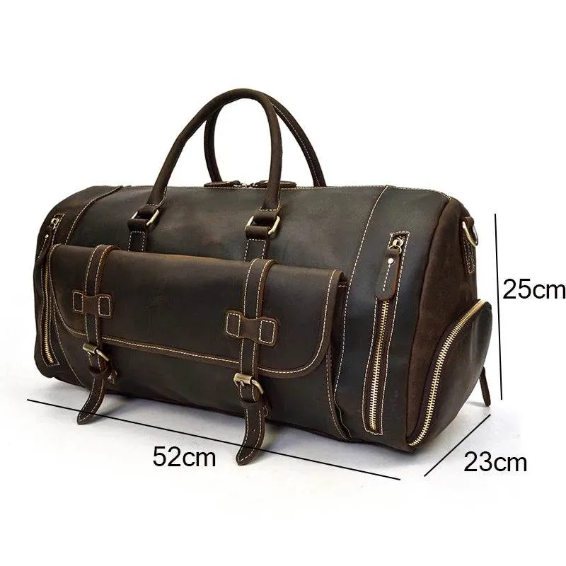 Large 58cm Genuine Leather Travel Bag Shoulder Bag with Shoe Compartment