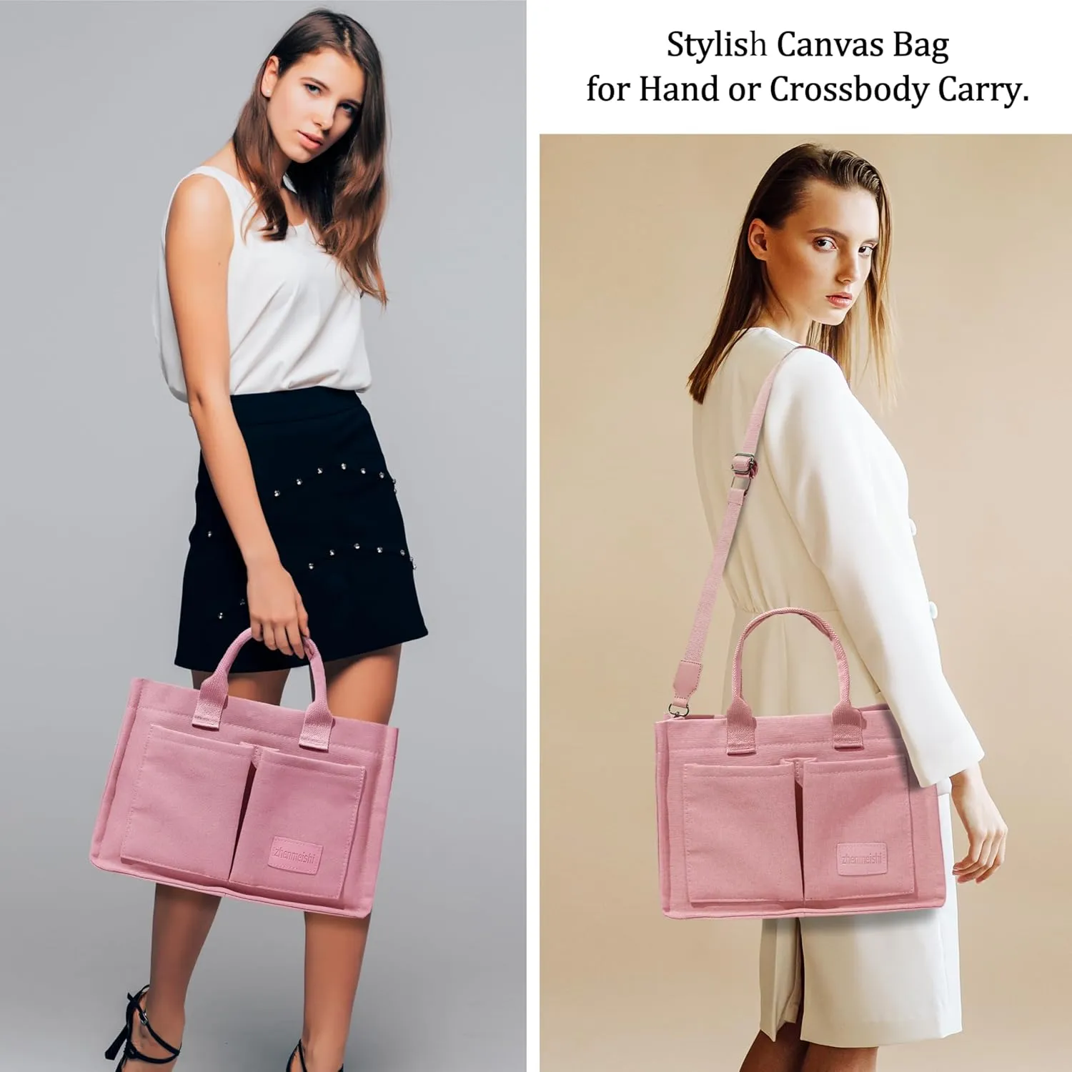 Large Canvas Tote Bag for Women with Pockets, Crossbody Shoulder Handbag Work Bags for Travel and Everyday Use