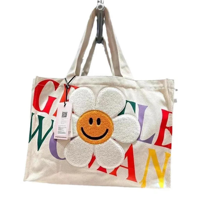Large Capacity Canvas Fashion Rainbow Letter Travel Bags