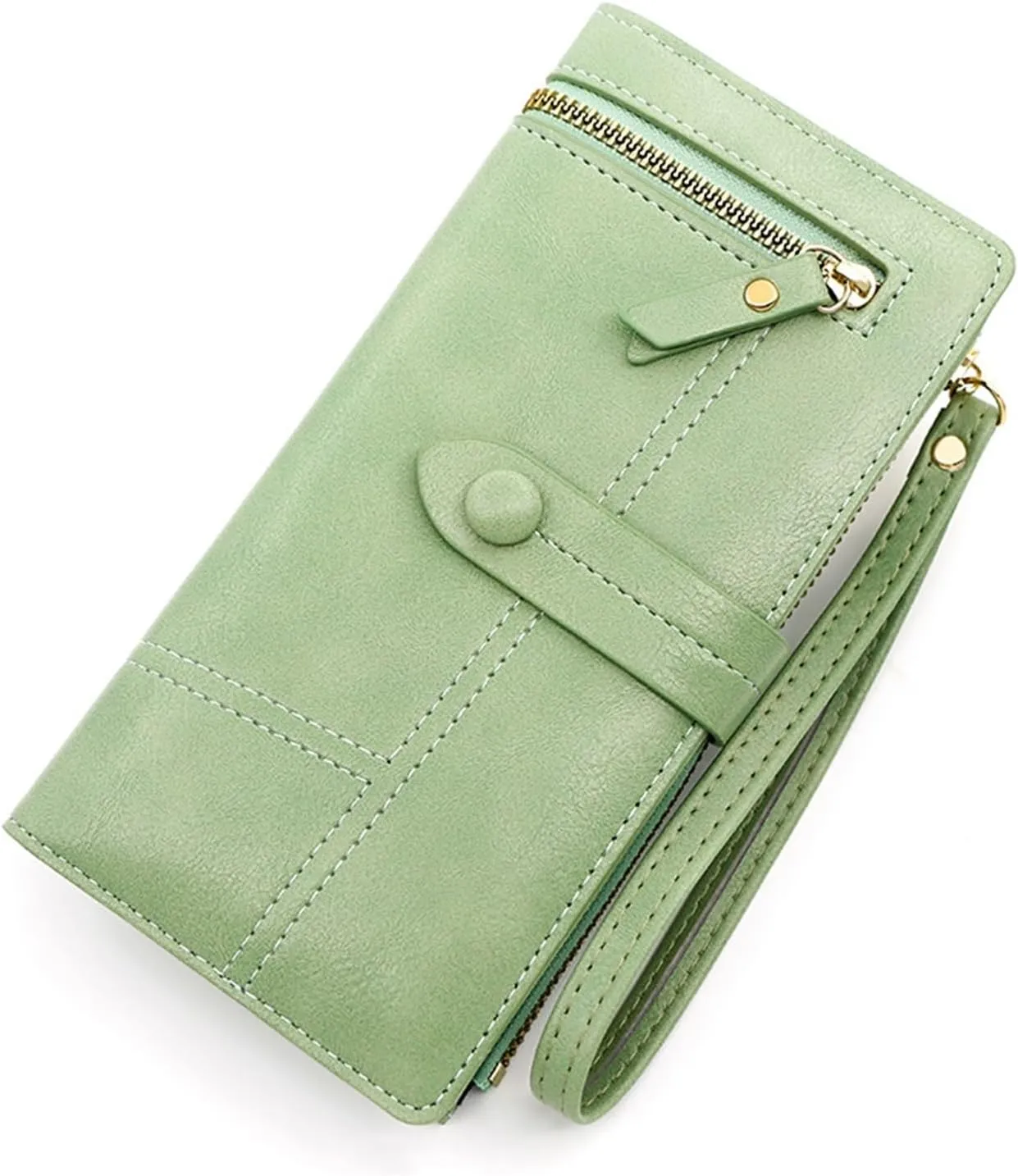 Large Capacity Multi-card Coin Purse Buckle Zipper Long Purse for Women(Gray)