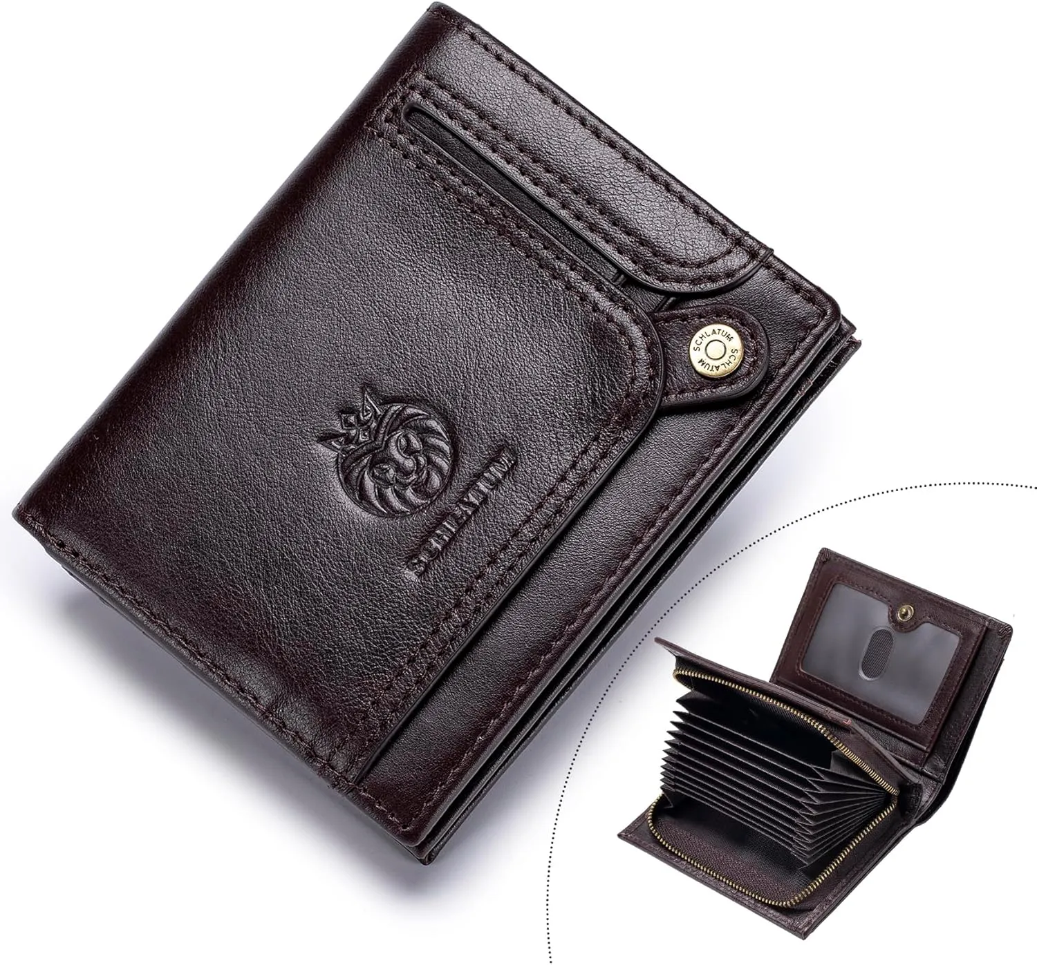 Large Capacity Wallets for Men Genuine Leather RFID Blocking Accordion Credit Card Wallet with 21 Card Slots, Coffee