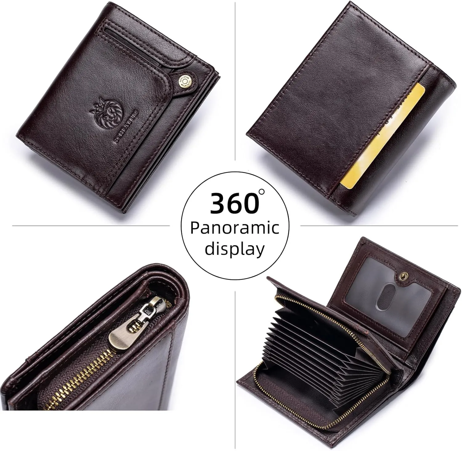 Large Capacity Wallets for Men Genuine Leather RFID Blocking Accordion Credit Card Wallet with 21 Card Slots, Coffee