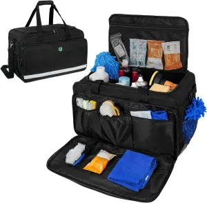Large Car Detailing Bag, Cleaning Caddy for Auto Detailing Supplies, Car Cleaning Storage Trunk Organizer for Polisher and Vehicle Wash Tools, Black