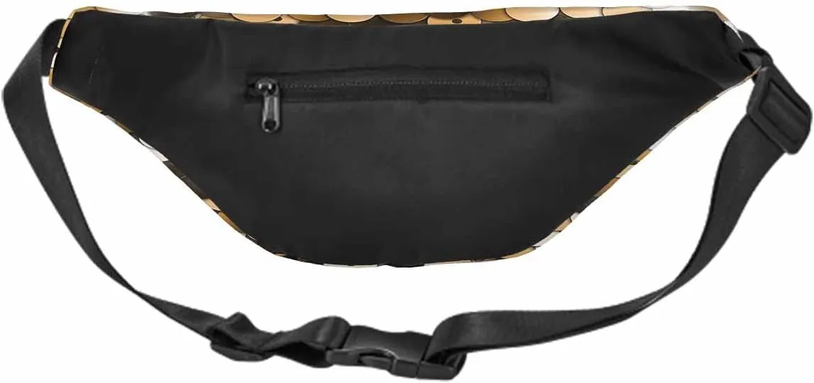 Large Crossbody Bag Waistpack Golden Sequins Shining Scale Wafer Circles Shiny Glitter Leisure Sports Fanny Pack Zipper Bag for Running, Travel