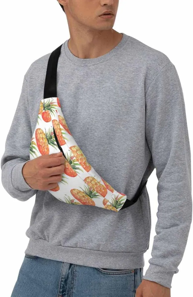 Large Crossbody Bag Waistpack Hawaiian Pineapples Healthy Sweet Fruit Food Juice Leisure Sports Fanny Pack Zipper Bag for Running, Travel