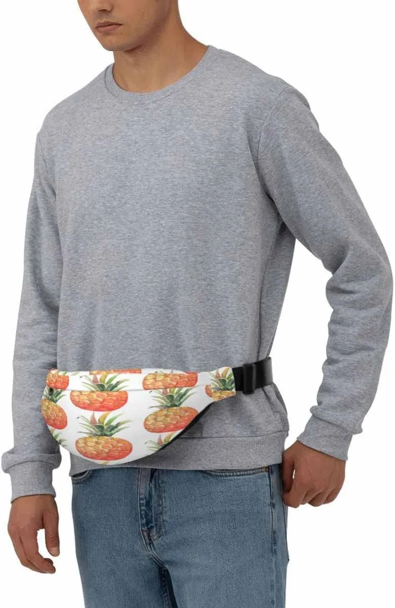 Large Crossbody Bag Waistpack Hawaiian Pineapples Healthy Sweet Fruit Food Juice Leisure Sports Fanny Pack Zipper Bag for Running, Travel