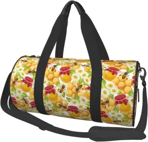 Large Duffle Bag for Travel - Bees Honeycomb Jars Of Honey Flowers Gym Bag for Women Men, Foldable Travel Bags for Women Men with Zippered Multiple Pockets