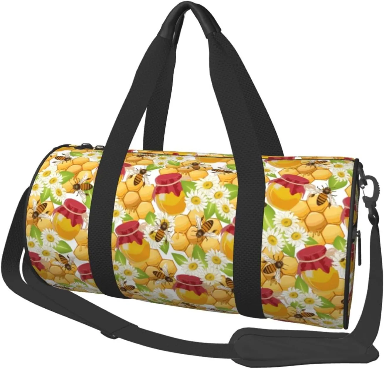Large Duffle Bag for Travel - Bees Honeycomb Jars Of Honey Flowers Gym Bag for Women Men, Foldable Travel Bags for Women Men with Zippered Multiple Pockets