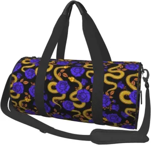 Large Duffle Bag for Travel - Golden Snake And Purple Rose Gym Bag for Women Men, Foldable Travel Bags for Women Men with Zippered Multiple Pockets