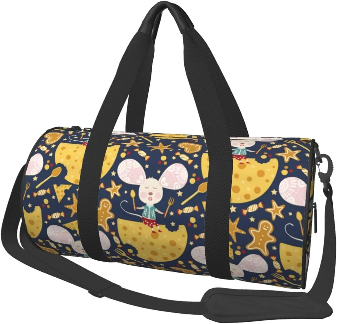 Large Duffle Bag for Travel - Mouse Cheese Gym Bag for Women Men, Foldable Travel Bags for Women Men with Zippered Multiple Pockets
