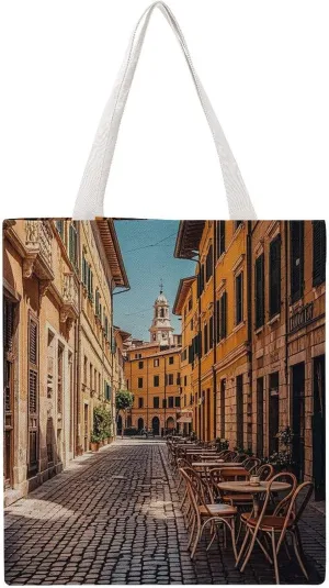 Large Grocery Bags Beach Tote Old Courtyard Cafe Chair City, Rome, Italy Shopping Bag for Women Shoulder Bag for Travel Work Handbag