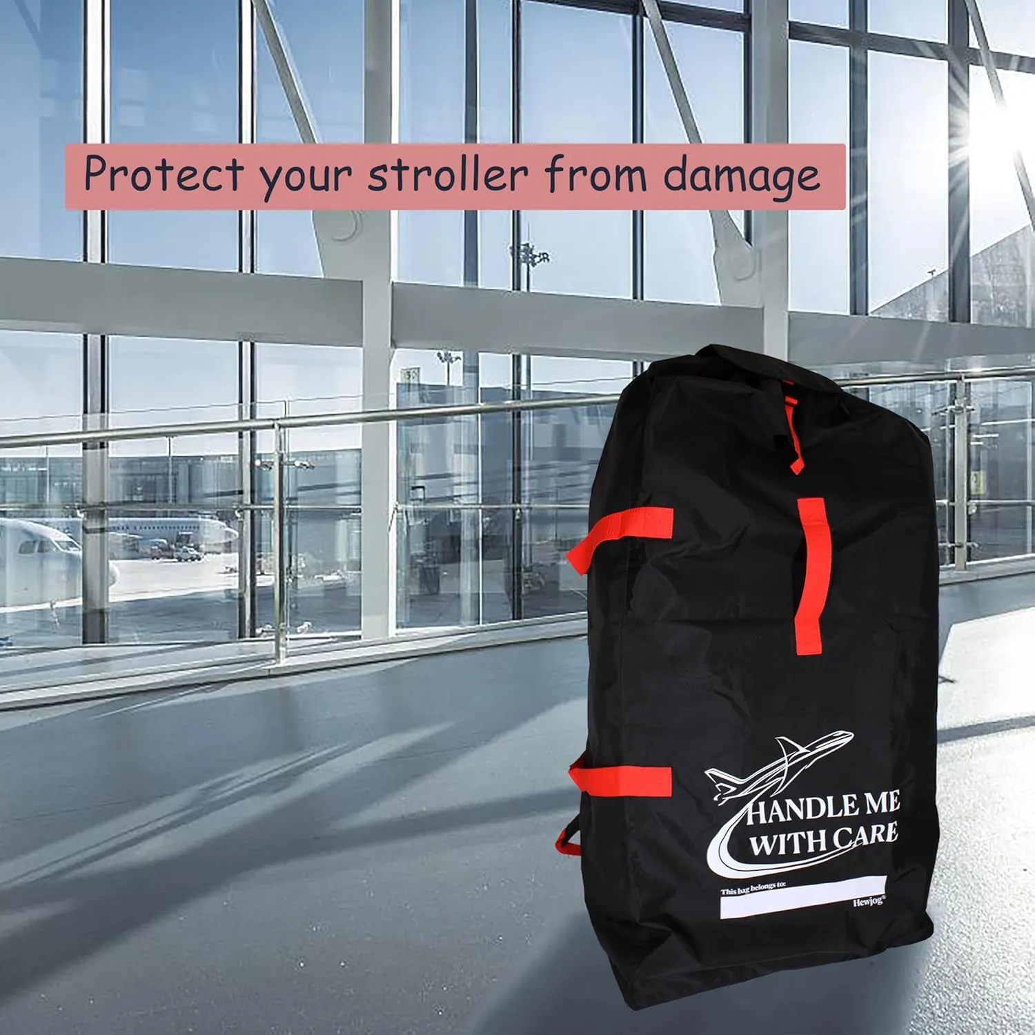 Large Stroller Travel Bag for Airplane, for Single Standard & Double Strollers, Water-Resistant Padded Stroller Cover Stroller Check Bag for Air Travel, Black