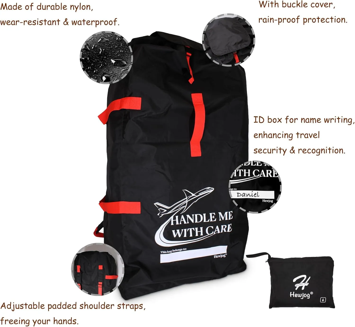 Large Stroller Travel Bag for Airplane, for Single Standard & Double Strollers, Water-Resistant Padded Stroller Cover Stroller Check Bag for Air Travel, Black