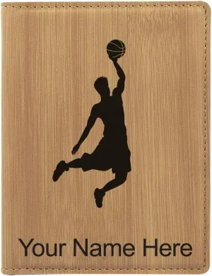 LaserGram Faux Leather Passport Holder, Basketball Slam Dunk Man, Personalized Engraving Included (Bamboo)