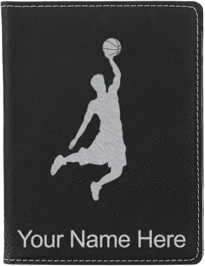 LaserGram Faux Leather Passport Holder, Basketball Slam Dunk Man, Personalized Engraving Included (Black with Silver)