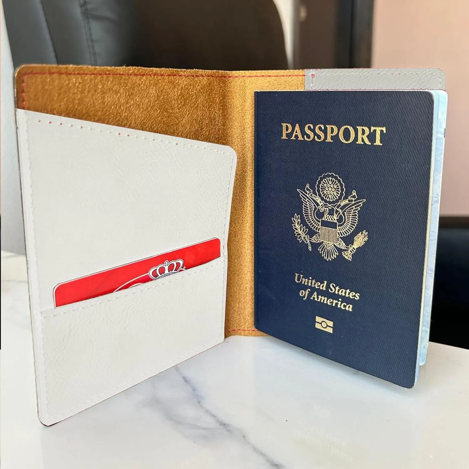 LaserGram Faux Leather Passport Holder, Basketball Slam Dunk Man, Personalized Engraving Included (White)