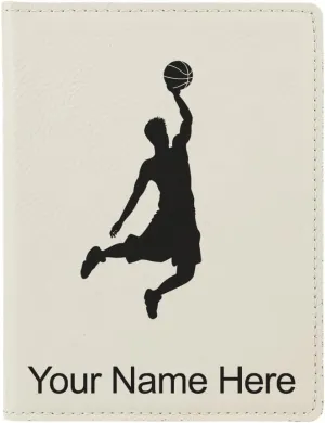 LaserGram Faux Leather Passport Holder, Basketball Slam Dunk Man, Personalized Engraving Included (White)