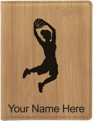 LaserGram Faux Leather Passport Holder, Basketball Slam Dunk Woman, Personalized Engraving Included (Bamboo)