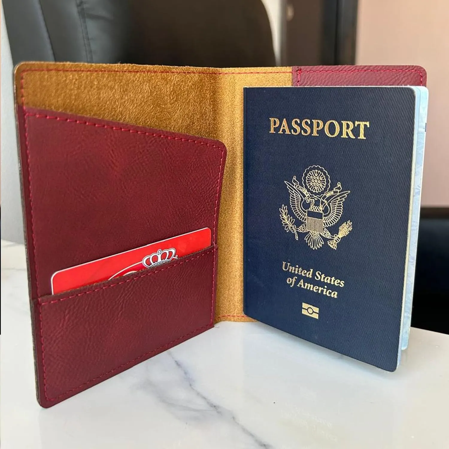 LaserGram Faux Leather Passport Holder, Basketball Slam Dunk Woman, Personalized Engraving Included (Burgundy)
