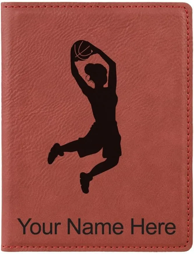 LaserGram Faux Leather Passport Holder, Basketball Slam Dunk Woman, Personalized Engraving Included (Burgundy)