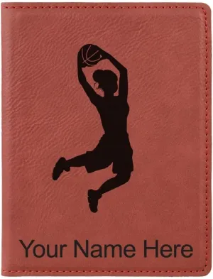 LaserGram Faux Leather Passport Holder, Basketball Slam Dunk Woman, Personalized Engraving Included (Burgundy)