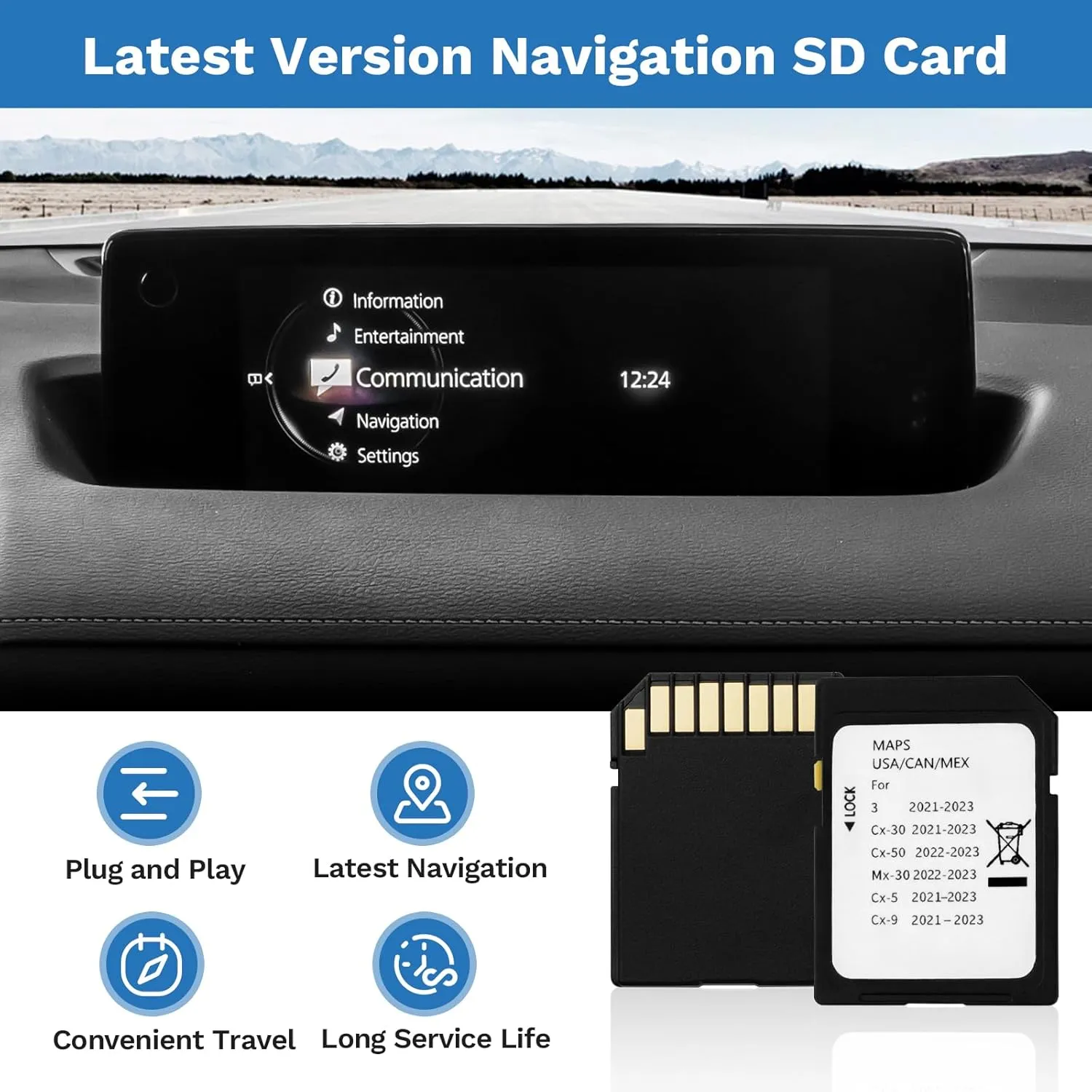 Latest Version Navigation SD Card Fits for 2021-2023 3 / CX5 / CX9 / CX30, 2022-2023 MX30 / CX50 Car GPS Navigation System for USA/CAN/MEX Maps TD2K-66-EZ1