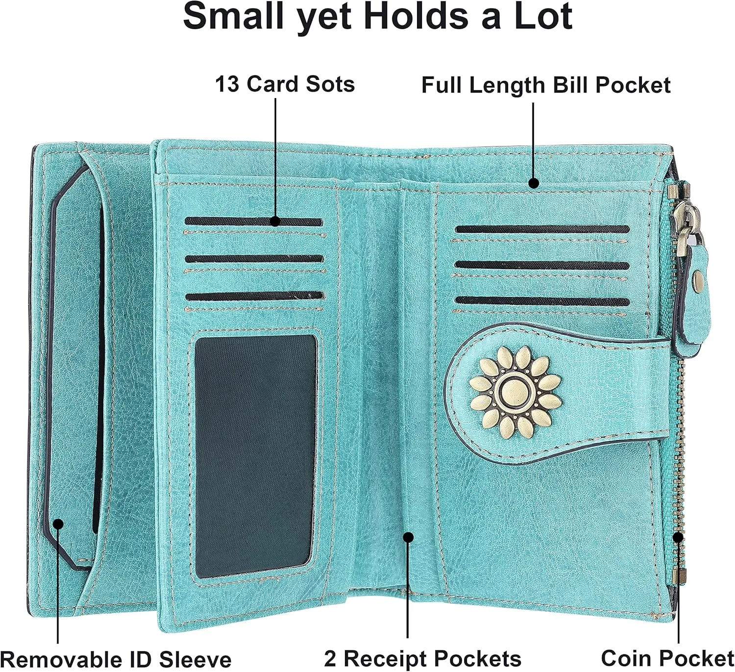 Lavemi Womens Leather Wallet Small Compact RFID Blocking Credit Card Case Purse with Zipper Pocket