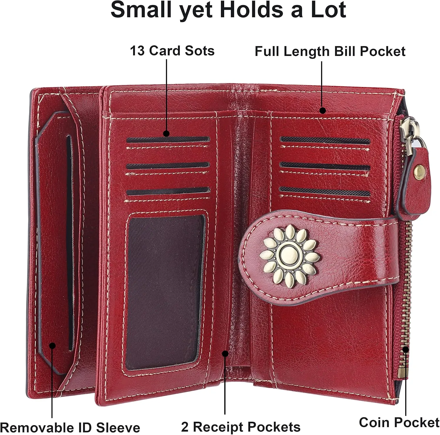 Lavemi Womens Leather Wallet Small Compact RFID Blocking Credit Card Case Purse with Zipper Pocket