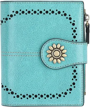 Lavemi Womens Leather Wallet Small Compact RFID Blocking Credit Card Case Purse with Zipper Pocket