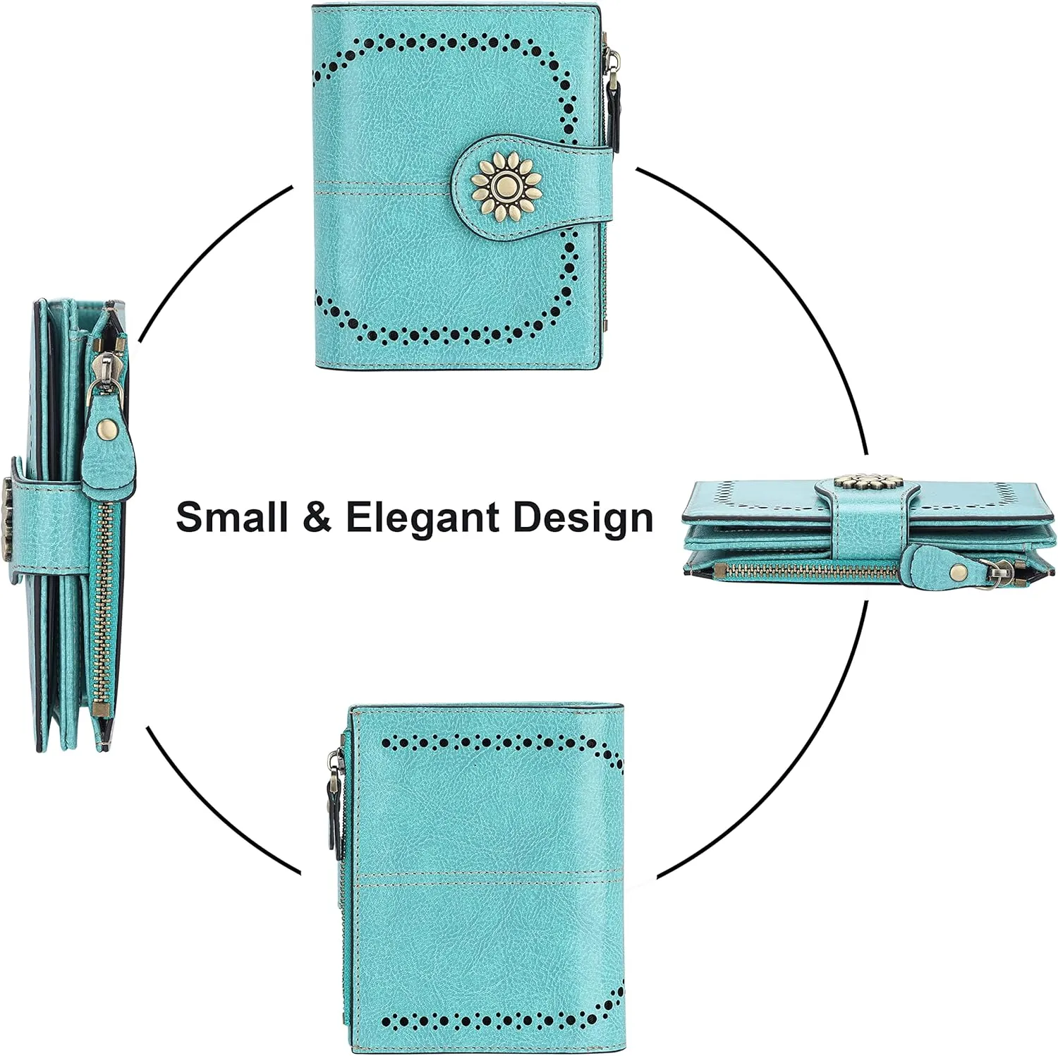Lavemi Womens Leather Wallet Small Compact RFID Blocking Credit Card Case Purse with Zipper Pocket