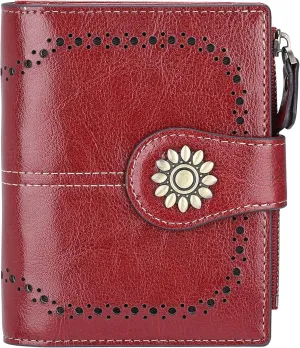 Lavemi Womens Leather Wallet Small Compact RFID Blocking Credit Card Case Purse with Zipper Pocket