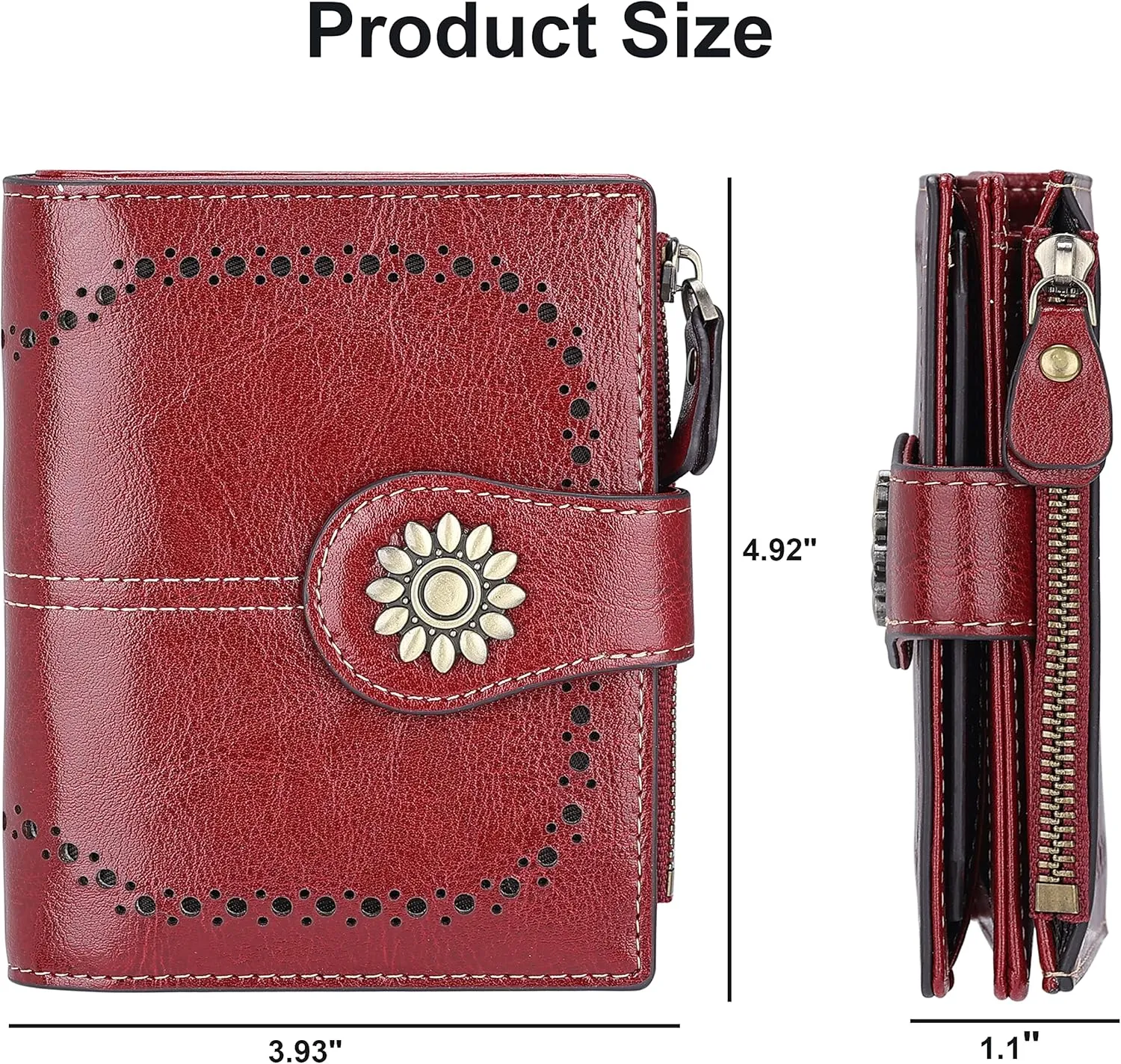 Lavemi Womens Leather Wallet Small Compact RFID Blocking Credit Card Case Purse with Zipper Pocket